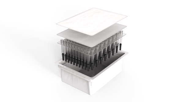 Pharmaceutical packaging syringe and viable tub with lid